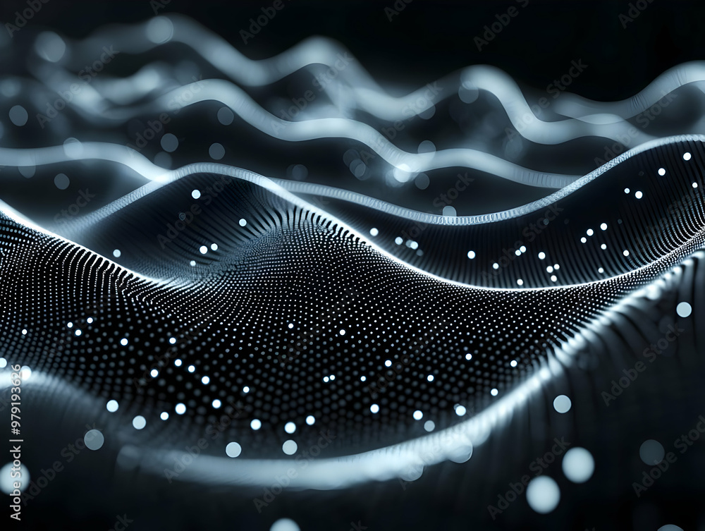 Poster abstract 3d background of glowing particles and wavy lines