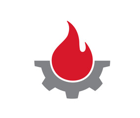 creative gear cogwheel and fire symbol logo vector icon design 