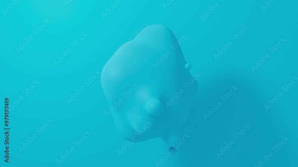 Poster fluid abstract blue spheres floating and blending. metaballs looping motion. 3d render