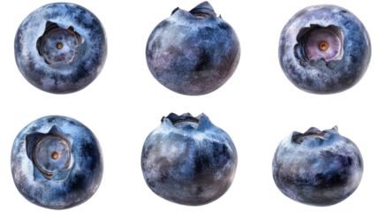 A pair of blue slippers and a pair of blue shoes on a white background with fresh blueberries scattered around