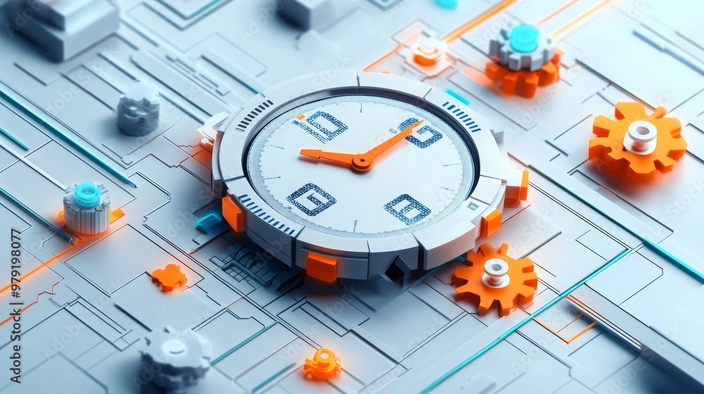 Poster time management systems.a hi tech image.