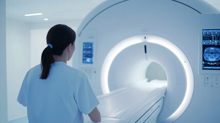 A medical technician operating an advanced mri scanner in a hospital
