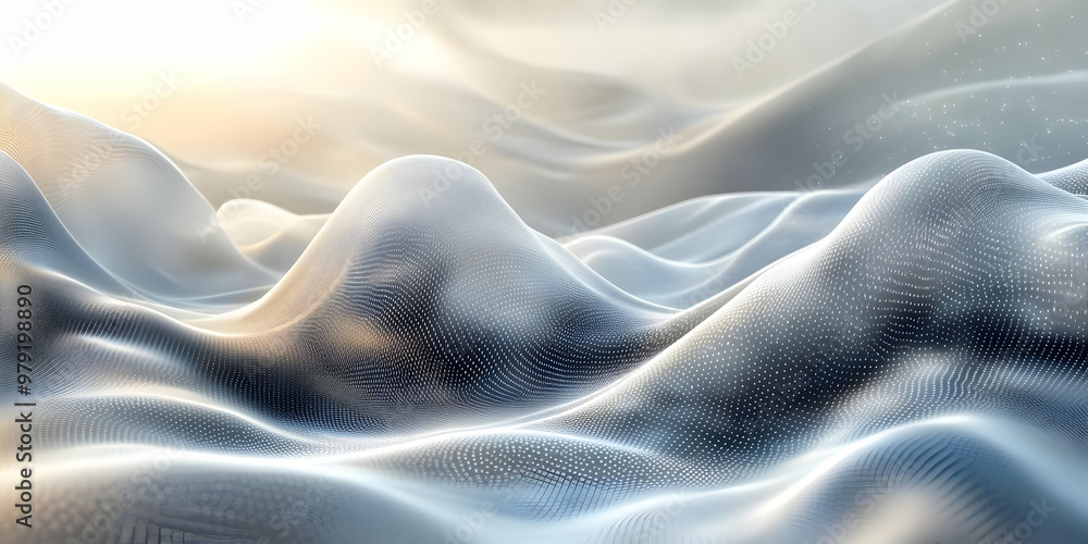 Poster abstract background - digital landscape with flowing lines and particles