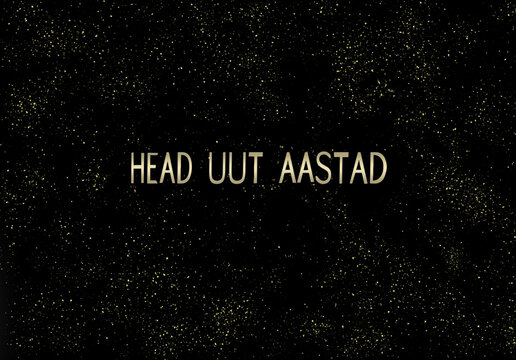 Golden text happy new year in Estonian on black background.
