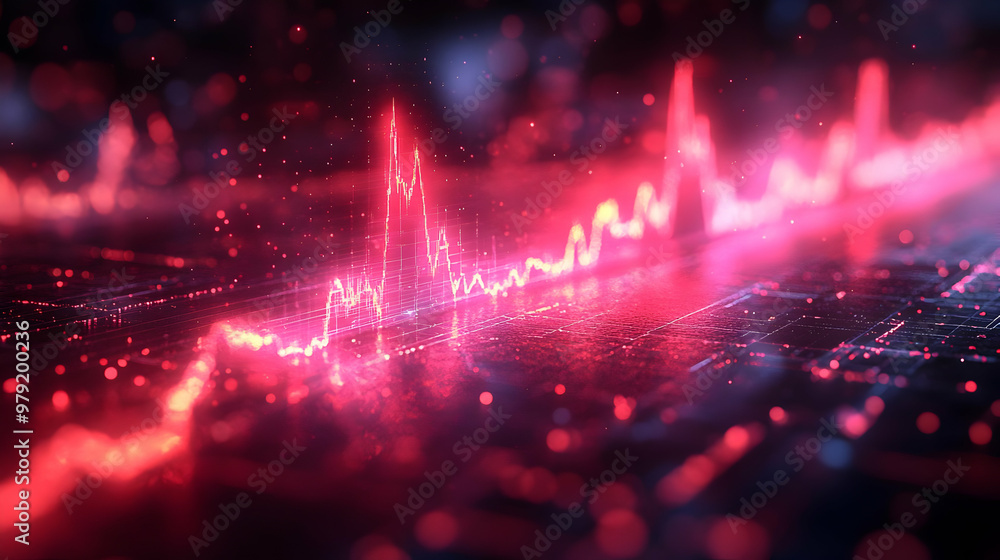 Poster abstract background - glowing red financial chart data visualization