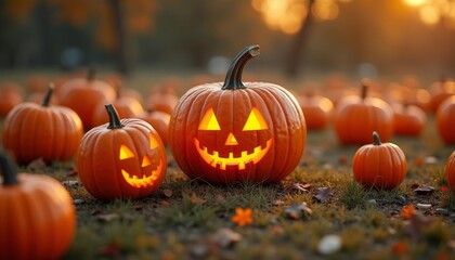 Fototapeta premium Autumns festive glow with jackolanterns