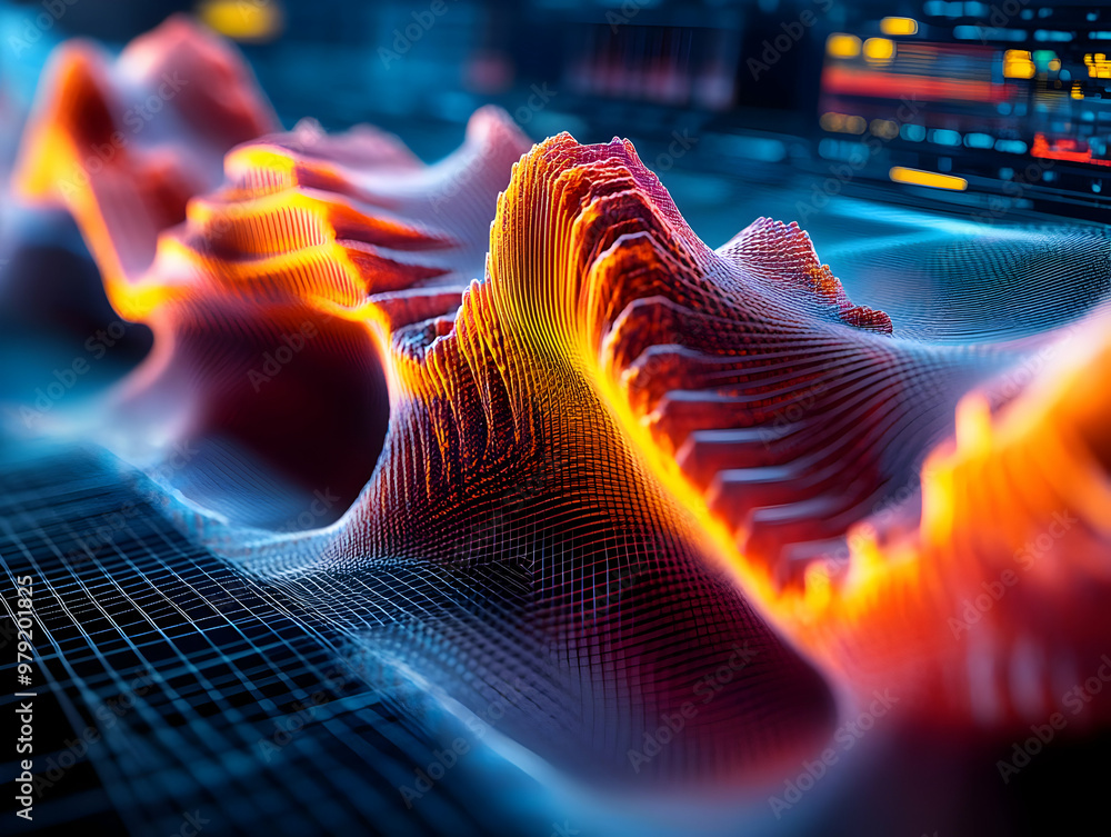 Poster abstract background - glowing waves of data visualization