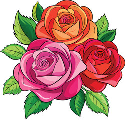 beautiful rose flowers colorful with leaf vector 