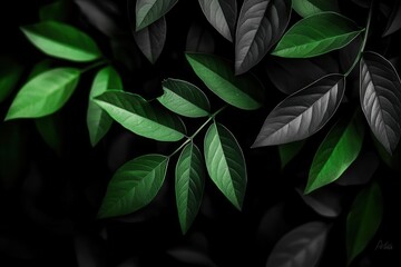 Fototapeta premium Elegant close-up of lush green and dark leaves, showcasing nature's beauty and vibrant colors against a contrasting background.