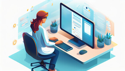 Doctor reviewing patient medical history online, illustration generated AI