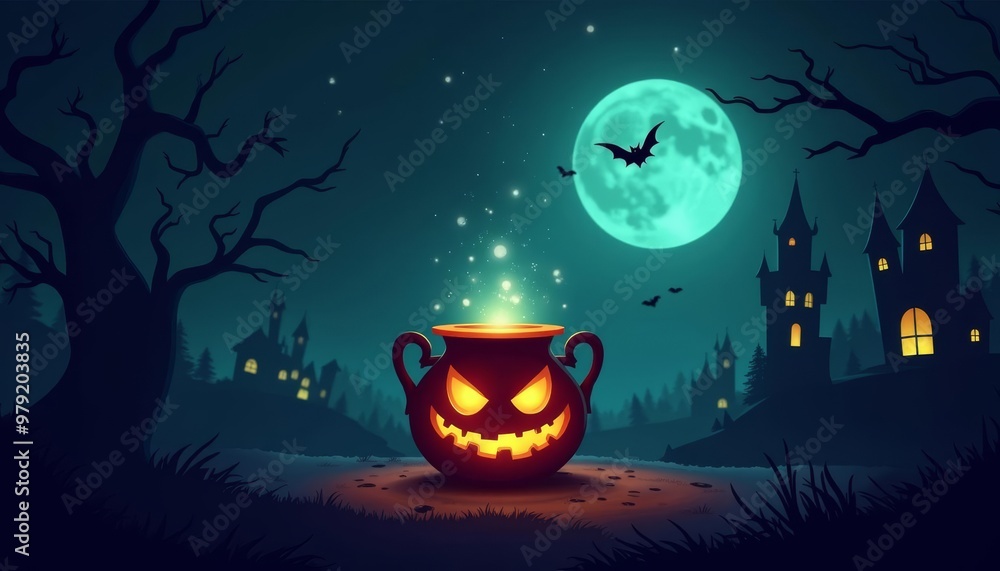 Canvas Prints  Enchanted Halloween night with glowing jackolantern