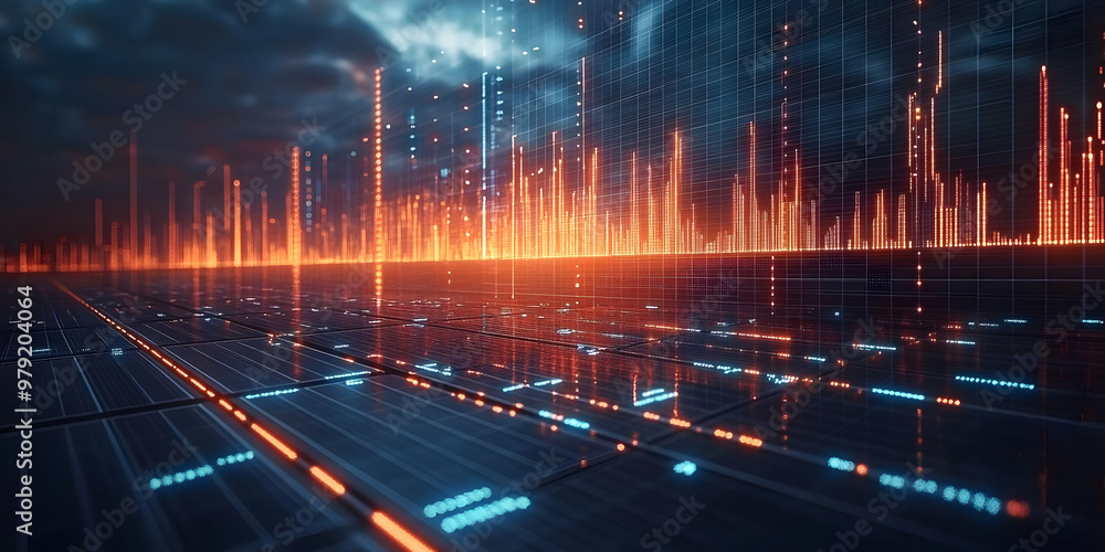 Poster abstract background digital data illustration with gridlines and glowing lines