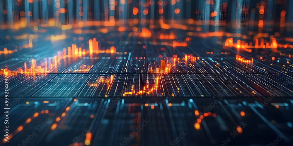 Poster abstract background - futuristic data streams with glowing charts