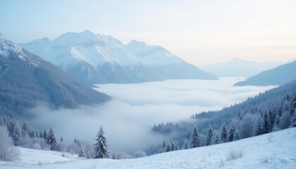  Majestic mountain landscape with snowcovered peaks and valleys