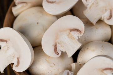fresh, not cooked mushrooms, white champignons