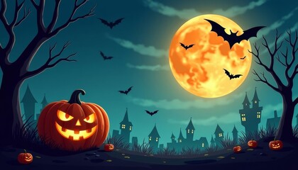 Fototapeta premium Spooky Halloween night under the full moon