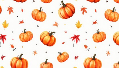  Autumns bounty  Pumpkins and leaves in a festive pattern