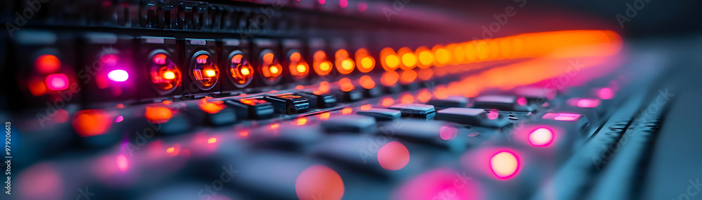 Poster abstract technology background with server rack lights