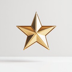 Obraz premium A sleek golden star icon in a three-dimensional style, floating above a clean white surface, symbolizing victory