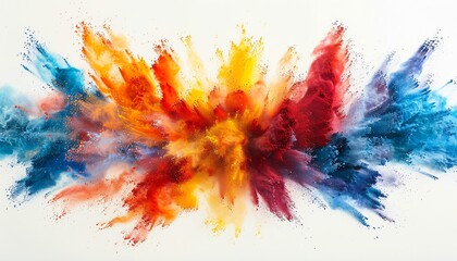 Fototapeta premium Explosive color burst, vibrant powder, white background, dynamic and energetic