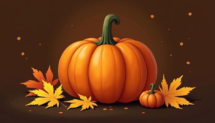 Naklejka premium Autumns bounty Pumpkin and leaves in a warm embrace