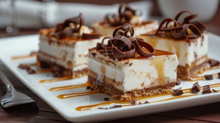 A plate of dessert with chocolate sauce and chocolate chips