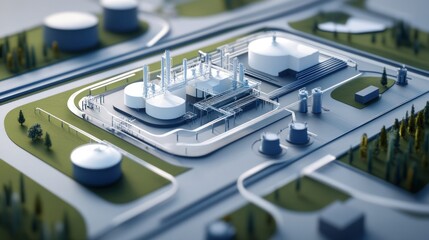 A natural gas supply chain visualization, showing gas being transported from production sites, through pipelines, to storage facilities and distribution centers