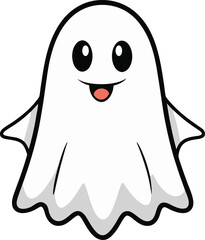 Cute Halloween Ghost Cartoon Vector Icon Illustration. Flat Cartoon Style.