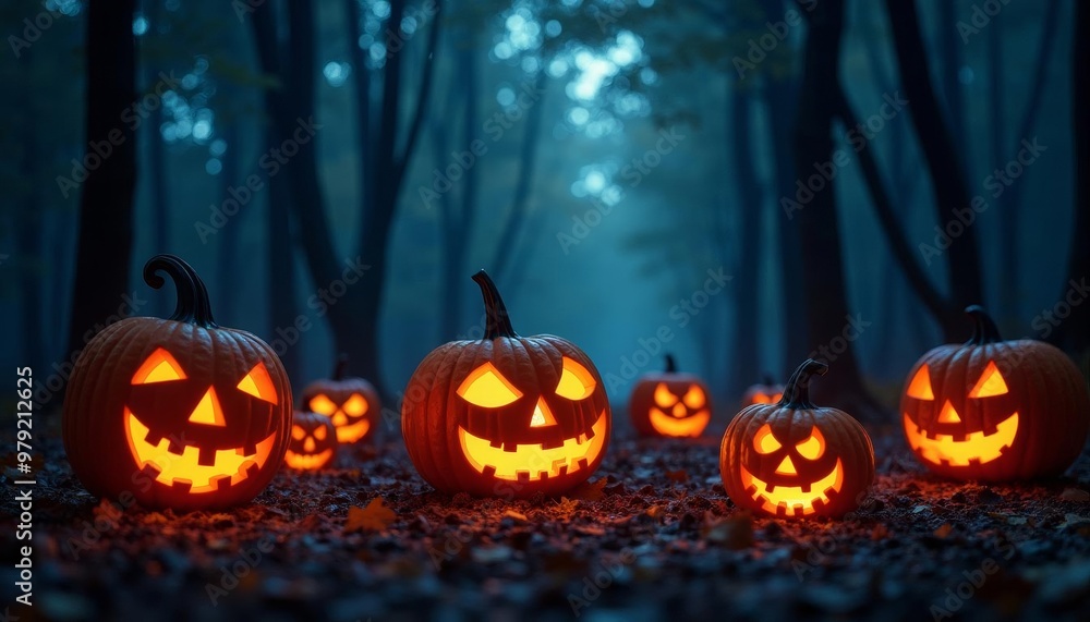 Canvas Prints  Enchanted Halloween Pumpkins in the Woods