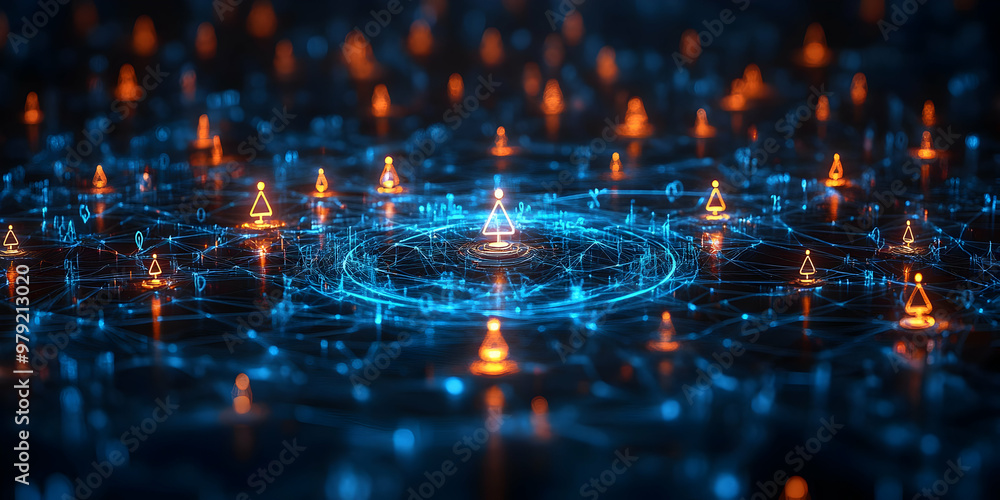Poster abstract background network data connection with glowing location pins