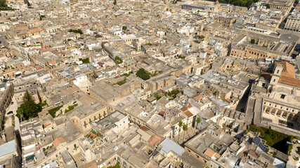 Aerial view of the alleys and streets of the historic center of Lecce, important city of Puglia, Italy.