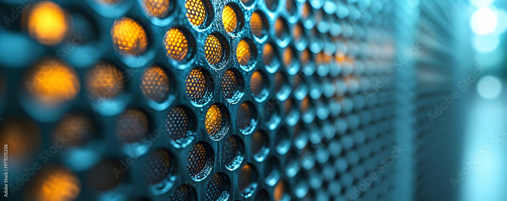 Poster abstract background image - blue and orange honeycomb pattern with shallow depth of field