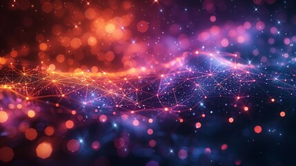 Obraz premium Abstract wave background with many glowing particles. Digital network background. 3D rendering.