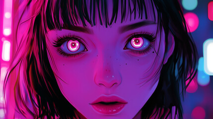Fototapeta premium Synthwave anime manga girl, lofi background wallpaper design. anime illustaration 