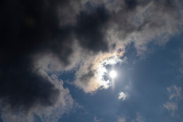blue sky with clouds and sun
