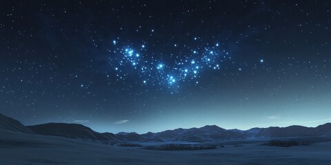 Fototapeta premium A starry night sky over a serene landscape, showcasing constellations and mountains.