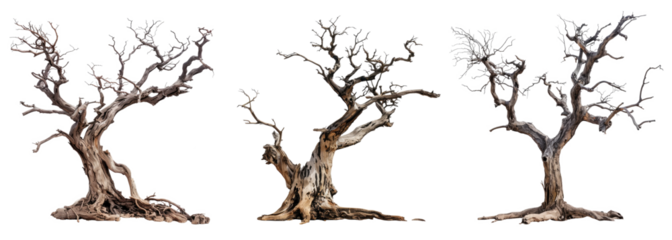 old dead spooky trees isolated on white or transparent png