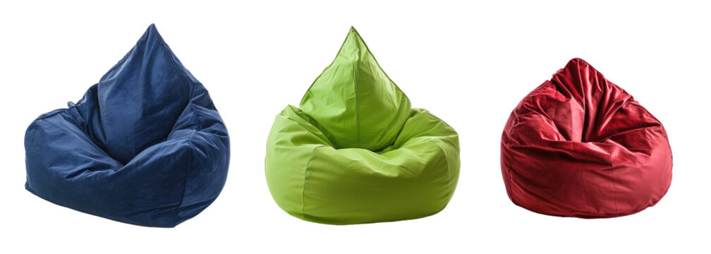 set of colored bean bag seats isolated on white or transparent png