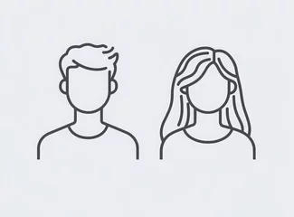 Foto auf Acrylglas Eine Linie Two minimalist line art icons, one of an adult male and the other for a female icon with a grey background. Both should have short hair and be facing forward.  © paisorn