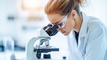 Technician using a digital microscope to check for imperfections in a manufactured product, high-resolution inspection, tech-enhanced QC