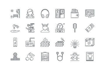 Favorite, Flower, Folder, Hand, Headphones, set of icons for web design, vector illustration