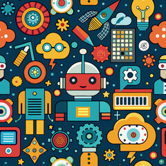 Futuristic Robots with Cloud and Gears Design