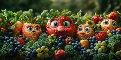 A magical city where fresh produce walks around with charming traits and unique expressions