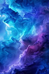Naklejka premium Abstract Blue and Purple Fluid Art Background, Dynamic Swirls, Nebula Clouds, Digital Illustration
