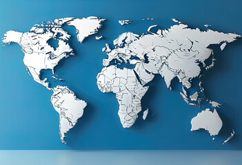a simplified representation of a world map. Vector style, 3D rendering, World map bas-relief vector style