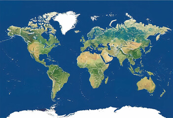 a simplified representation of a world map. Vector style, 3D rendering, World map bas-relief vector style
