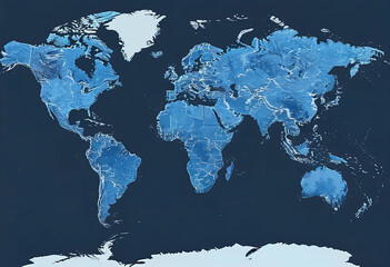 a simplified representation of a world map. Vector style, 3D rendering, World map bas-relief vector style