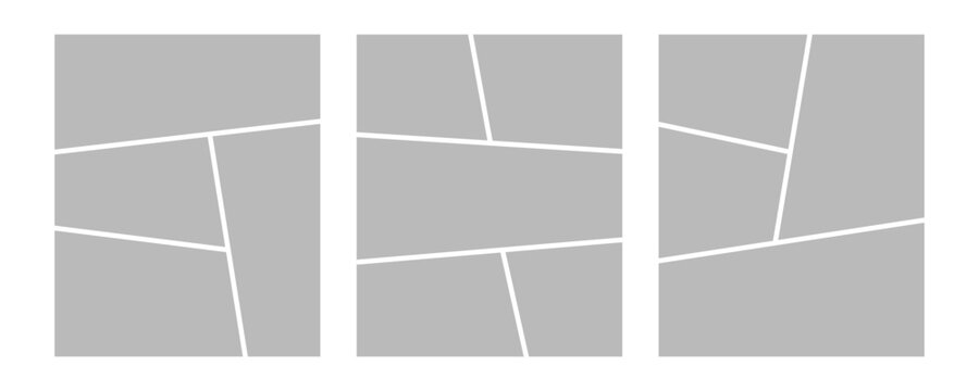 Set of collage grid manga comic storyboard layout panel blank template. Empty page frame for comic book, photo collage, poster, flyer. Vector illustration