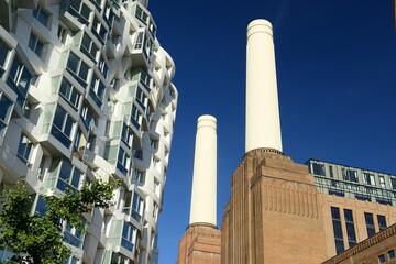 Battersea power station, London, England, U.K. A renovated famous landmark and regenerated part of London with modern apartments.