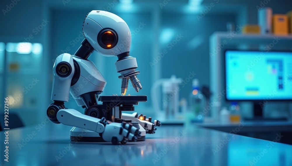 Poster robotic scientist at work in a hightech lab